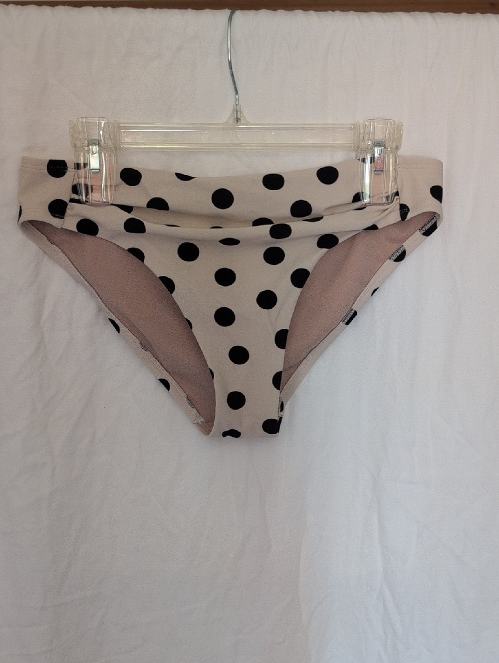 Women's Polka Dot Swim Bottoms - Beige with Black Dots